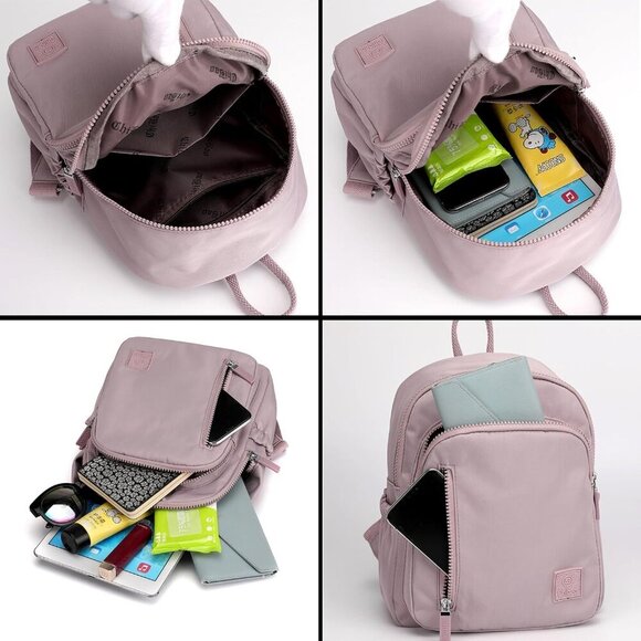 Mini Backpack for Women Nylon Small Travel Purse Cute Light Purple - Picture 3 of 9